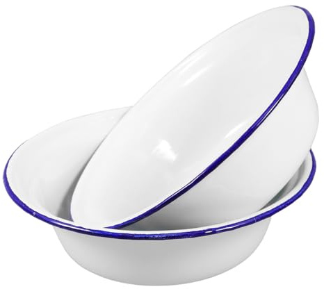 Zerodeko Enamel Bowl Set of 2 6.30 Inch Retro Household Soup Basins for Salad Rice Soup Practical Kitchenware Easy Clean