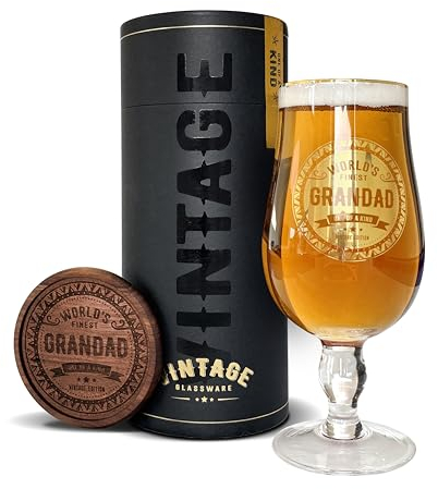 Vintage Glassware Lerali - Bicchiere da birra con scritta Grandad (580 ml), regalo di compleanno, regalo di Natale, bicchiere da birra per nonno del mondo