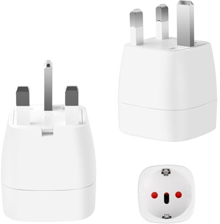 TNOMSNO Adattatore Presa Inglese, 2500W 2 Pezzi Bianco Adattatore Universale da Viaggio, Adattatore UK per Gran Bretagna, Irlanda, Gambia, Scozia (Tipo G)