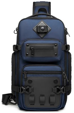 FANDARE Taktisch Brusttasche für Herren Bauchtasche Schultertasche Crossbody Sling Bag mit Stativhalterung Umhängetaschen Verstellbare Schultergurte für Wandern Reisen Crossover Daypacks Blau