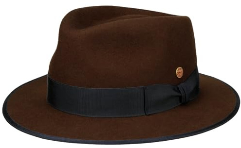 Mayser Juliens Wollhut Wollfilzhut Travellerhut Damen/Herren - Made in The EU mit Ripsband Winter Herbst-Winter - M (56-57 cm) Dunkelbraun