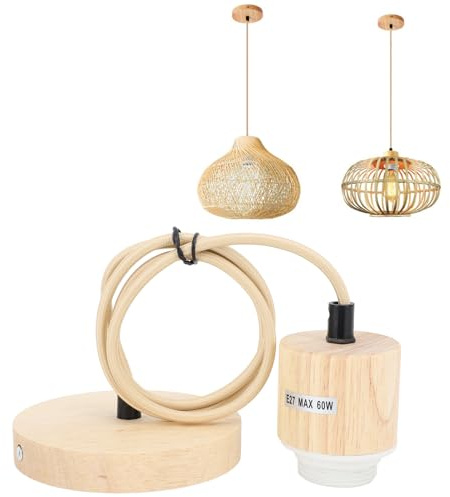 Tomotato Colgante de Techo con Portalámparas, E27 Lámpara de Cuerda de Cáñamo Industrial de Madera Enchufes de Luz Colgantes Vintage para Cocina Dormitorio Bares Restaurantes 220V
