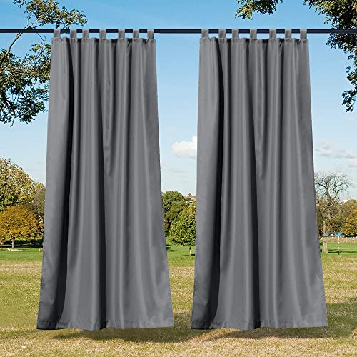 NICETOWN Outdoor Curtains for Patio Waterproof 2 Panels, Sun Block Thermal Insulated Tab Top Indoor Outdoor Window Treatments Privacy Drapes for Exterior/Outside Screen, Dark Grey, W55 x L95