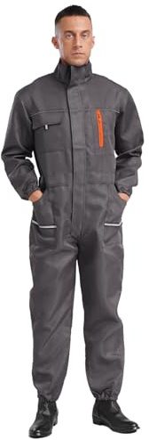 Jugaoge Herren Arbeitsoverall Einteiler Arbeitskleidung Baumwolle Overall Arbeitsanzug Schutzanzug Coverall mit Taschen Gürtel Grau XL