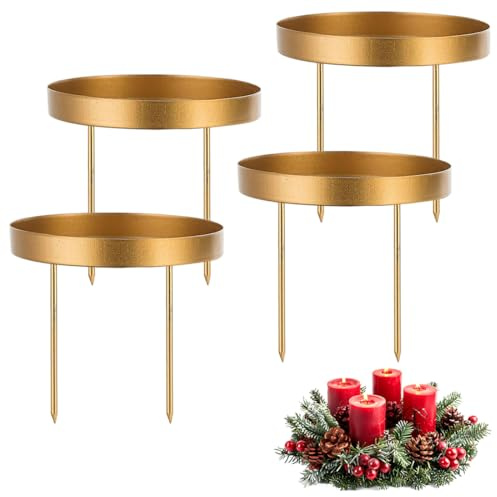 4 Stück Kerzenhalter Adventskranz Gold, 8,5cm Kerzenhalter Metall, Kerzenständer mit Spitzen, Kerzenteller für Adventskranz Stumpenkerzen Tischdeko, Partydekoration, D2