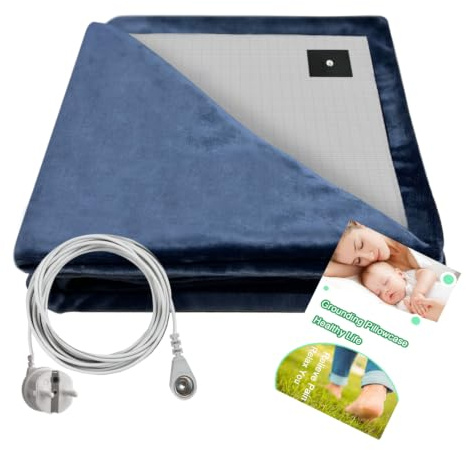 LEOANITTY Grounding Blanket for Bed Sleep Therapy, 200 x 140 cm, Grounding Blanket, Grounded Throw for Pain Relief, Better Sleep, Energy, Conductive Sheet (Dark Blue)
