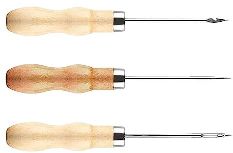 Punteruolo da cucito con manico in legno per realizzare candele su tela, 3 pezzi