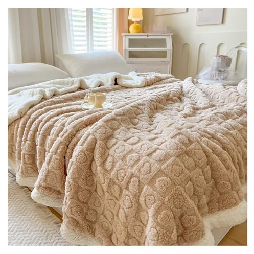 REIFOR Decke Wohndecke Kuscheldecken Fleece-Überwurfdecke, Weiche Decke Mit Herzmuster, Warme, Gemütliche Winterdecken, Plüsch Decke Kuschelig Sofa(Khaki,180x200cm)