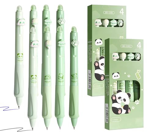 Electri-HQ 8 pcs Radierbarer Kugelschreiber Tintenroller Radierbar,5 süße Stile zur Auswahl， Blau/Schwarz Radierbare Stifte Kugelschreiber Radierbar, 0.5MM Radierbarer Gelschreiber (Panda)