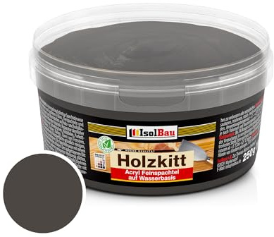 Isolbau - Holz-Spachtelmasse 250 g - Holzspachtel Holzkitt Außen und Innen - Holz-Reparaturspachtel - Holzreparaturmasse - Holz-Fertigspachtel - Schnelltrocknend - Ebenholz (Nr. 12)