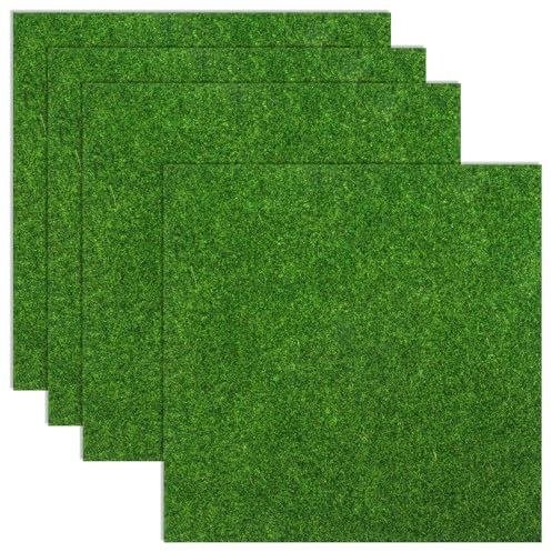 Aeaocvo 4 Pack Fake Grass for Crafts 20 x 20 cm Artificial Garden Grass Fairy Garden Grass Faux Turf Squares Mats for Miniature Dollhouse DIY Crafts Decor