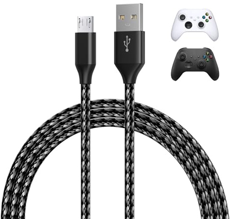 MMOBIEL Cable Micro USB pour Xbox 3m Tresse en Nylon USB-A à Micro-B [2 Pack] Câble de Chargeur Micro USB pour Manettes Xbox 18W 480Mbps – Chargeur USB-A - Accessoires de Jeux – Blanc/Noir