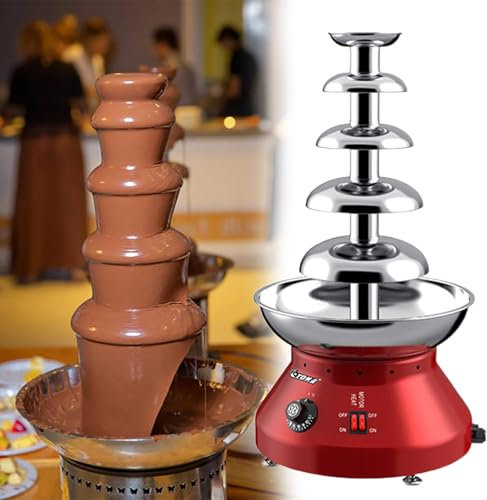 GESAIDES Fontaine à Chocolat électrique, Fontaine à Chocolat en Acier Inoxydable, Machine à Fondue au Chocolat, Chocolat Chaud, Beurre, idéale pour Les Fêtes,5tiers-Red