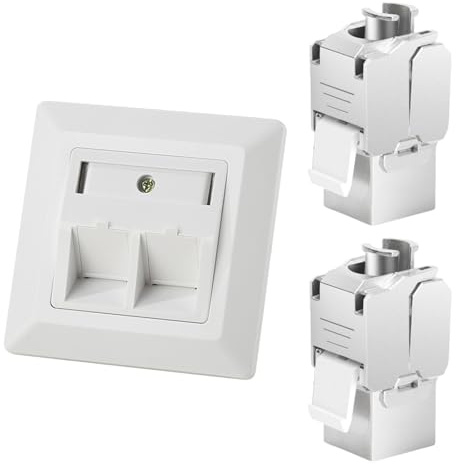 1x Netzwerkdose Unterputz CAT7/6A 2Fach, 2 Port CAT 7 Netzwerkdose Unterputz, LAN Dose Doppelt RJ45 Modul, STP Vollgeschirmt, RJ45 Ethernet Datendose DSL Patchkabel Verlegekabel