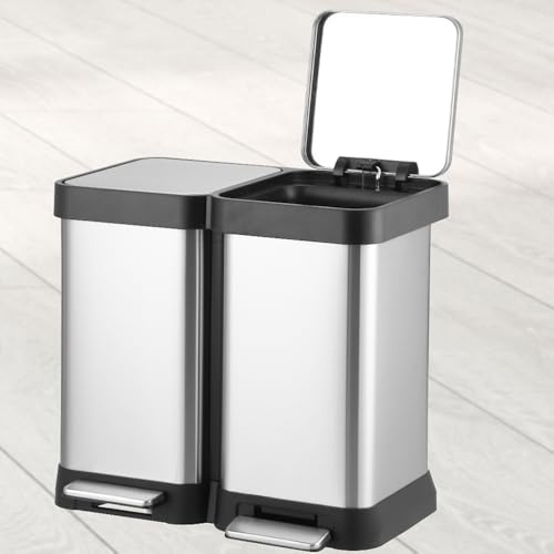 Salutmeuble - Cubo de basura de 40 L, 2 x 20 L, cubo de basura doble, de cocina inoxidable con doble tapa, con pedal, para cocina, oficina y hogar