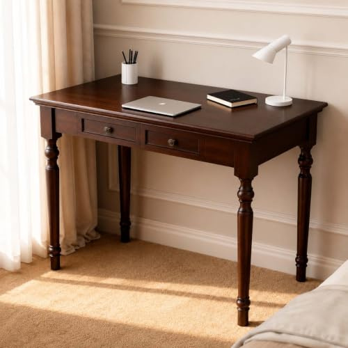Conabaen Escritorios de Madera Maciza Nogal con cajones, 120cm | Estilo campestre francés Escritorio para oficina en casa, sala de estar, estudio o espacio de trabajo