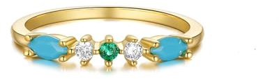Wycian Bague Simple Doré Jolie Bague Turquoise 14K Au585 Forme Marquise Bleu Taille pour Épouse Épouse
