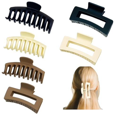 KIRZAX 6 Piezas Clips de Pelo, Pinza Grande Hair Claw,Antideslizantes,Para Cabello Grueso, con Resorte Fuerte,Accesorios Para Peinados Para Mujeres y Niñas