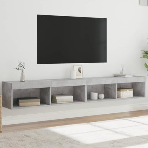 Qnhdfrt Lot de 2 meubles TV LED à suspendre - Gris béton - 100 x 30 x 30 cm - Matériau du bois avec éclairage RVB - Meuble TV moderne - Peu encombrant - Pour salon, chambre à coucher, couloir