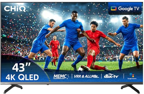 CHIQ U43QST 43 Pouces TV Smart Google TV QLED 4K UHD avec HDR10, ALLM&VRR pour Jeu, MEMC, Contrôle Vocal, Design Métallique Ultra-Fin, Dolby Audio, Wi-FI 2.4G/5G (Nouveau Modèle)