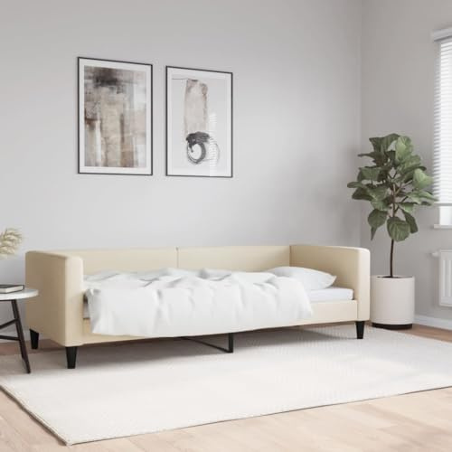 HaoChrymec Tagesbett aus Stoff Creme, Vielseitig als Schlafsofa, Einzelbett, Modernes Design, Robustes Gestell, Für Wohnzimmer & Schlafzimmer, 80x200 cm