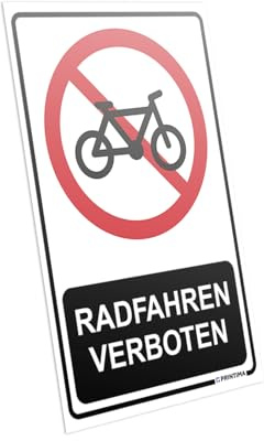 PRINTIMA Schild Radfahren verboten 21x32 cm – Verbotsschild Aluminium wetterfest – Hinweisschild mit Symbol & Dübel – für Gehwege, Höfe, Einfahrten & Privatgelände