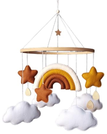 Regenbogen Baby Mobile – Neutrales Boho Mobile mit Sternen & Wolken in Beige und Braun – Handgemachtes Filz-Mobile fürs Babyzimmer – Wunderschönes Geschenk zur Geburt