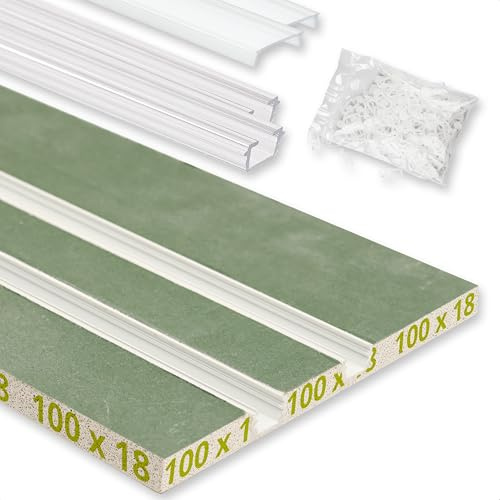 INNOVATE Rigipsplatten mit Gardinenschiene 2-läufig 1m inkl. Covers & Inlay | Gipskartonplatten Gardinenschiene 2-läufig I LED Streifen & Schiebegardinen I Trockenbau Einbau Gardinenstange Deckenmontage