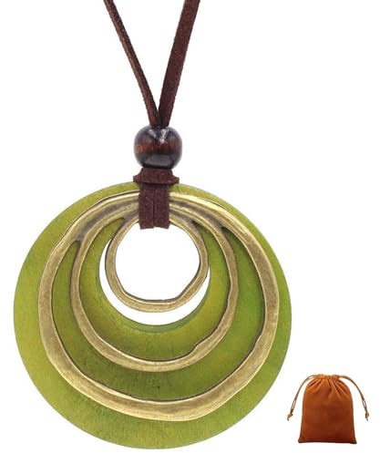 GHKJOK Vintage Wooden Rose Pendant Necklace with Long Chain – Bohemian Costume Jewelry for Women, Exquisite Carved Floral Design, Ladies Sweater Necklace with Velvet Gift Pouch