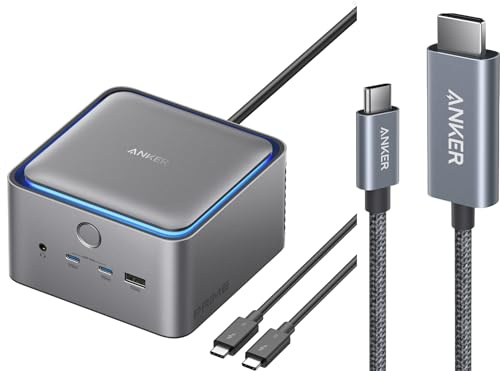 Anker Prime TB5 Docking Station, 14 Ports Thunderbolt 53 Docking Station(140W,120Gbps, Ambient LED Lighting, Cooling System,8K display) & HDMI Cable (4K@60Hz,3FT)