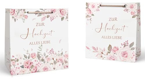 Himissy 2 pcs Sacchetti Regalo Matrimonio, Buste Regalo Medie, 21 x 10 x 25 cm, Bustine Regalo Romantico, Sacchetti per Regali con Manico, Carta, per Matrimono, San Valentino, Coppie (B)