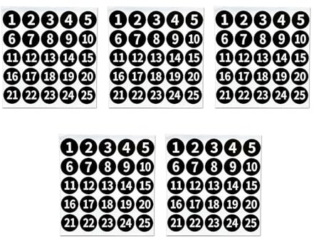 Hedayu 5Sheets Self Adhesive Number Sticker, 1 to 25 Consecutive Number Stickers, Sticky Round Number Labels for Inventory Storage Boxes Toolbox Lockers Indoor Outdoor Classification