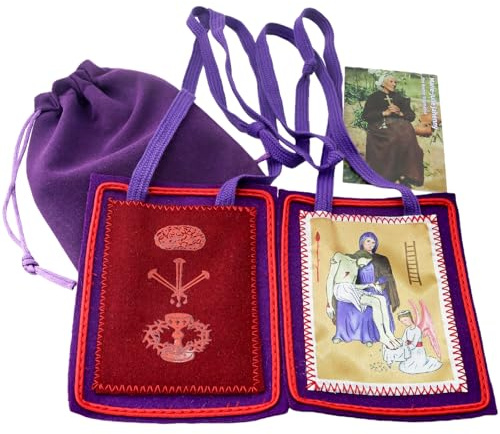 MERCILIA MEISHILAI 9 x 11 cm grande scapolare viola – Escapulario Morado de Bendición y Protección Wool Scapolare per Fine Orari – Include sacchetto di velluto viola e biglietto di preghiera