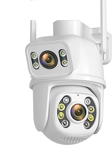 LLOOPK Telecamera di sicurezza, 4MP 8MP 4K PTZ Camera Dual Lens con doppio schermo Ai Human Detect Auto Tracking Telecamera di sorveglianza esterna wireless(4MP NO SD Card)