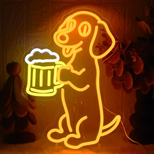 Beer Letrero de Neón Luz de Neón con forma de perro cervecero Luz de neón LED regulable, ideal para mascotas, tiendas, bares, pubs, fiestas y amantes de la cerveza