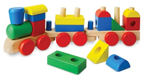 Melissa & Doug Set di Blocchi e Treno in Legno, Blocchi di Costruzione in Legno, Set Treno in Legno, Montessori Giocattoli educativi, Regalo per Bambina e Bambino dai 3 Anni in su