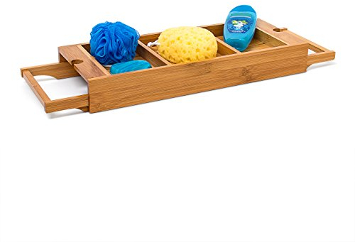 Relaxdays Vassoio in Bambù per Vasca da Bagno, Allungabile, Tavolino Organizer, Regolabile, 7 x 67,5 x 21 cm, Naturale