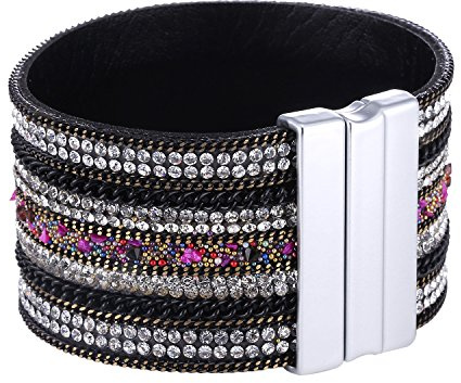 Morella Damen Armband Glitzerarmband breit verziert mit Zirkoniasteinen und Magnet-Verschluss
