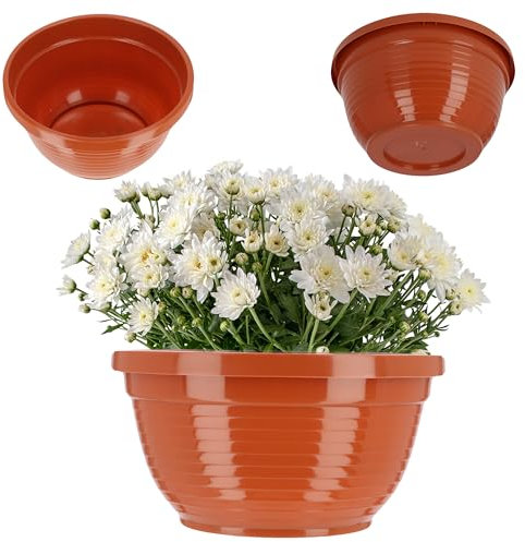 KADAX Ciotola fatta di plastica, ciotola di fiori rotondi, fioriere resistenti alle intemperie per l'esterno, guscio tomba, guscio a sfera leggera per fiori, ciotole di pianta (⌀ 18 cm, terracotta)