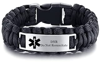 KBNSUIAN död med värdighet DNR paracord armband för män personlig medicinsk varning återuppliva inte armring liv villingar identifiering smycken påminnelse, 23 cm, 9 inches, Rostfritt stål Rostfritt