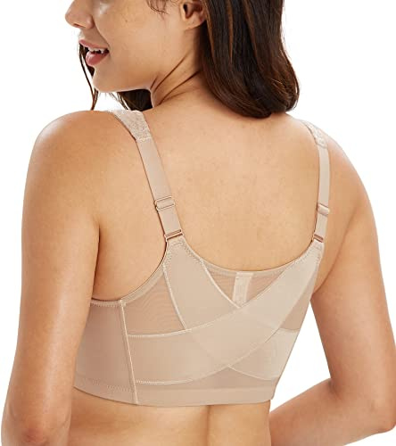 Lemorosy Soutien-Gorge Minimiseur sans Armatures pour Femme avec Bonnet Complet Fermeture Devant Confort Taille Grande (Marron,95B)
