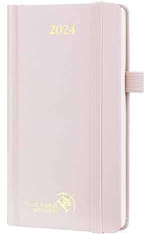 POPRUN Taschenkalender 2024 Klein 16,5 x 9 cm (Jan.2024-Dez.2024) - Kalender 2024 Hardcover mit Stiftschlaufe - Terminplaner, Wochenplaner mit Zertifiziertem Papier - Hellrosa