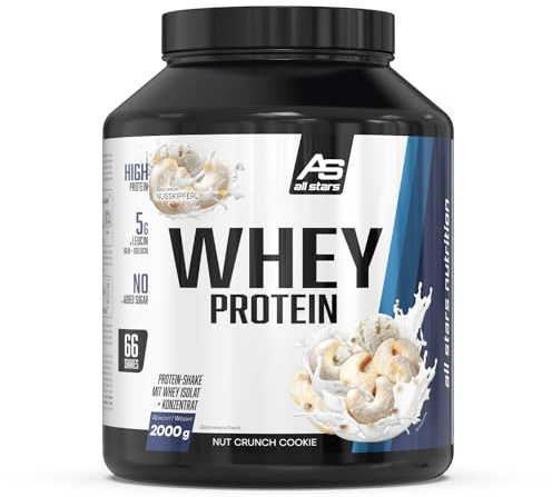 ALL STARS 100% Whey Protein Pulver 2000g Nut Crunch Cookie | Cremiger Shake mit bis zu 80% Eiweiß, enthält wertvolle Aminosäuren für Training, fettarm & kohlenhydratarm
