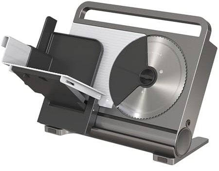 Adjustable Thickness Meat Slicer, Foldable Meat Slicer with Removable 7.5’’ Blade, 0-15mm Adjustable Slicing Thickness & Food Pusher, for Cuts Meat, Bread and Cheese