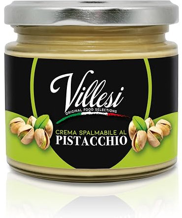 Villesi Crema Spalmabile Dolce al Pistacchio, Vasetto da 190 grammi con Pistacchi Made in Italy - per Dolci, Ricette, Senza Glutine, Senza Conservanti - 190 gr.