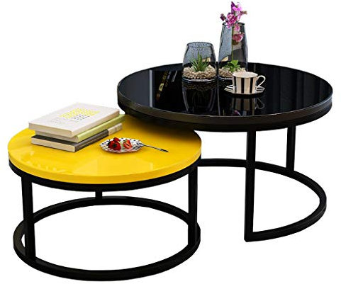 MPFYRCOJ Moderne Satztische für kleine Räume, Couchtische und Beistelltische, Nachttisch für Wohnzimmer, Schlafzimmer, rund, gehärtetes Glas