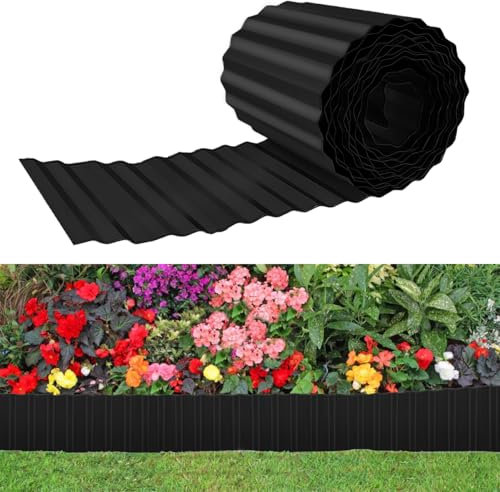 Bordure de jardin en métal galvanisé robuste, 30,5 cm x 6,1 m, pour parterre de fleurs surélevé, bordures d'arbre, noir