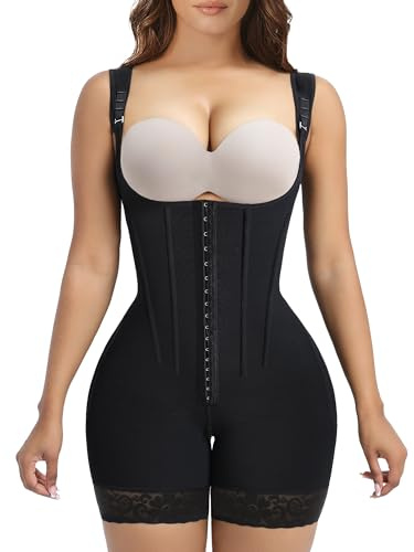 YIANNA Shapewear Damen Fajas Colombianas Body Shaper Bauchweg mit Korsett Stahlknochen Extra Stark Formend Miederbody Schwarz M 7306