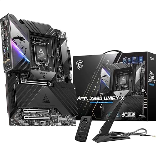 MSI Carte mère MEG Z890 Unify-X, ATX - Prend en charge les processeurs Intel Core Ultra (série 2), LGA 1851-110A SPS, mémoire DDR5 (9600+ MT/s OC), PCIe 5.0 & 4.0 x16, M.2 Gen5, Thunderbolt 4, Wi-Fi 7
