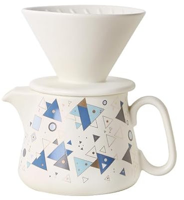Polydremio Cafetera de vertido, gotero de café de cerámica con 100 filtros de papel tamaño 02, servidor de café de cerámica con tapa, 450 ml, adecuado para 1-2 personas (blanco A)